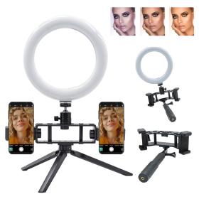 Anneau Selfie LED 20 cm avec 2 Supports Smartphone et 3 Modes d’éclairage